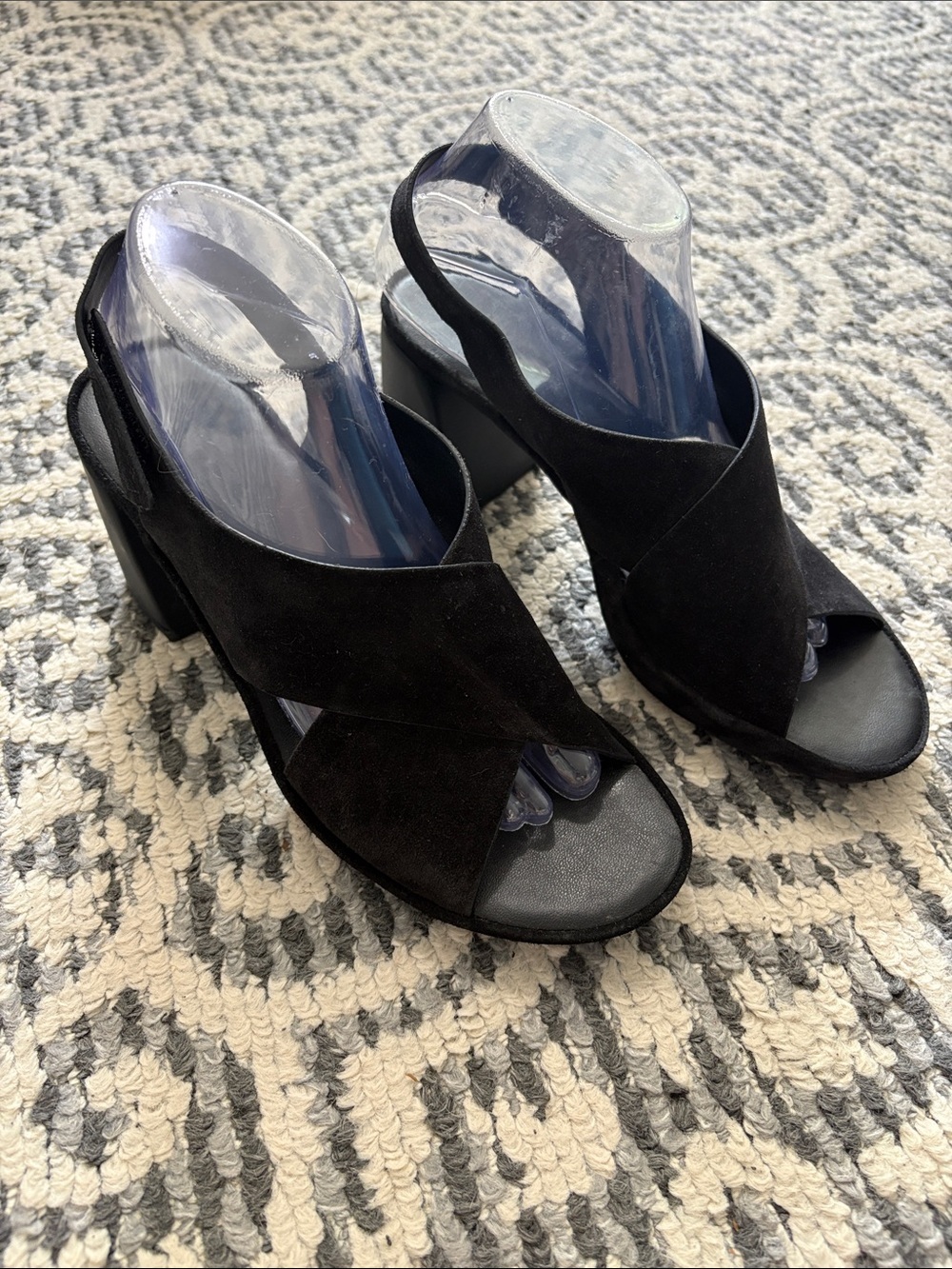 Naturalizer Black Suede Crisscross Open-Toe Slingback Heels